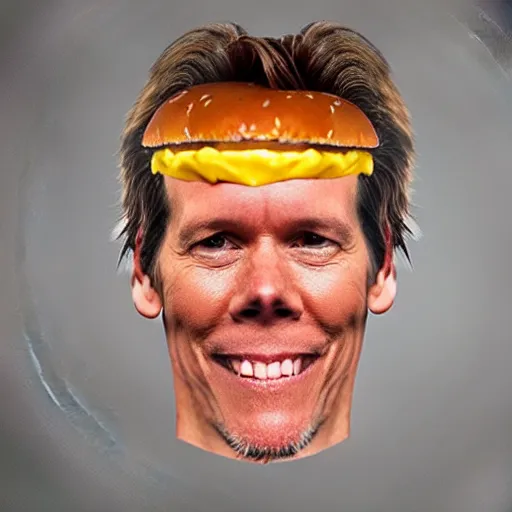 Image similar to kevin bacon face wrapped inside a cheeseburger