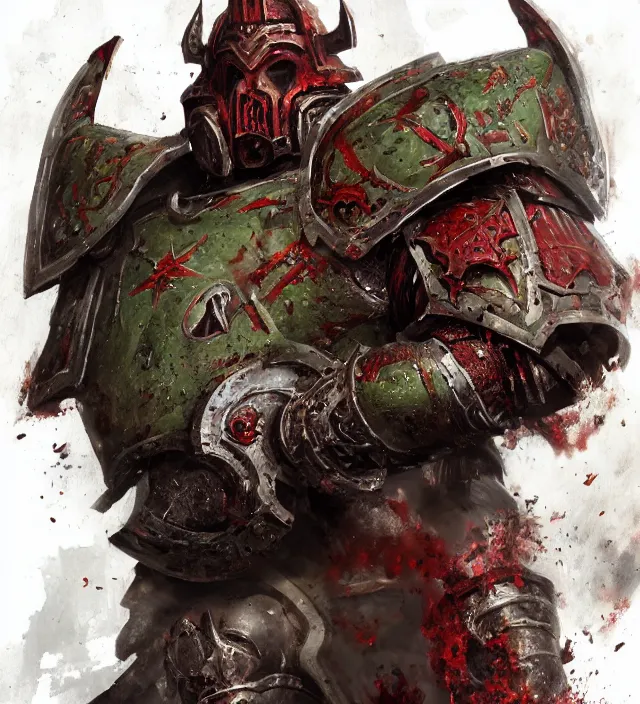 Image similar to battle scene portrait of armored heroes warhammer 4 0 k fight war fighting nurgle warrior, cesede, the chaos god of plague and decay, red chaos knight with cathedrals and columns, pestilence, champion, emperor, abbeys, elegant concept art by ruan jia