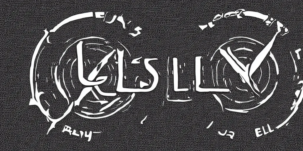 Prompt: Ellus logo, 70s progressive rock logo, typography, Rush band, Tool band, Eloy band, white font on black canvas