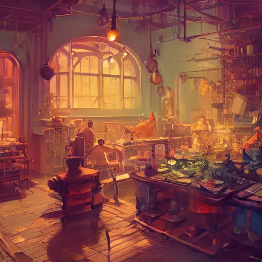 Image similar to beautiful render of chemical woekshop,victorian by victo ngai and andreas rocha and greg rutkowski, Trending on artstation,unreal engine,8k hd wallpaperjpeg artifact,blur,artfact ,