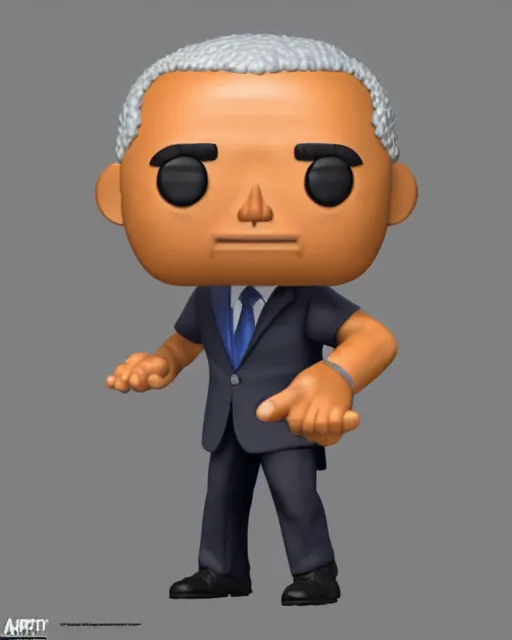 Image similar to full body 3d render of barack obama as a funko pop, studio lighting, white background, blender, trending on artstation, 8k, highly detailed