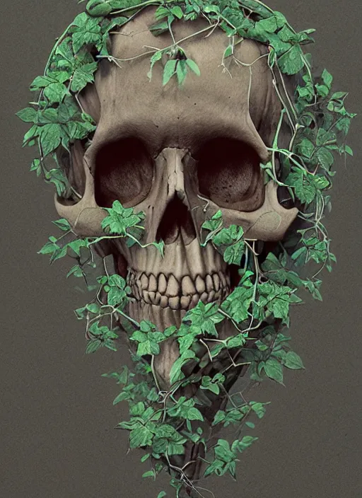 Image similar to skull, ivy, death, intricate detail by beeple