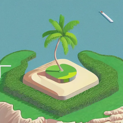 Image similar to isometric view of a small island with a single palm tree by Chiho Aoshima