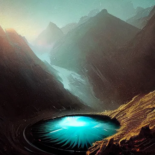 Image similar to ultra deep lake filled with quantum black holes, Greg Rutkowski