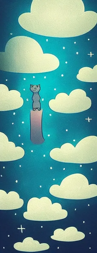 Image similar to “ lonely cat holding laser gun floating in clouds, digital art, super aesthetic, art station, cartoon novel style ”