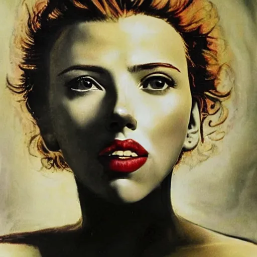 Image similar to a beautiful portrait of Scarlett Johansson by Salvador Dali
