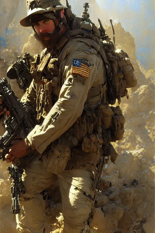 Image similar to decorated navy seal multiple confirmed kills, depressed, highly detailed painting by gaston bussiere, craig mullins, j. c. leyendecker 8 k