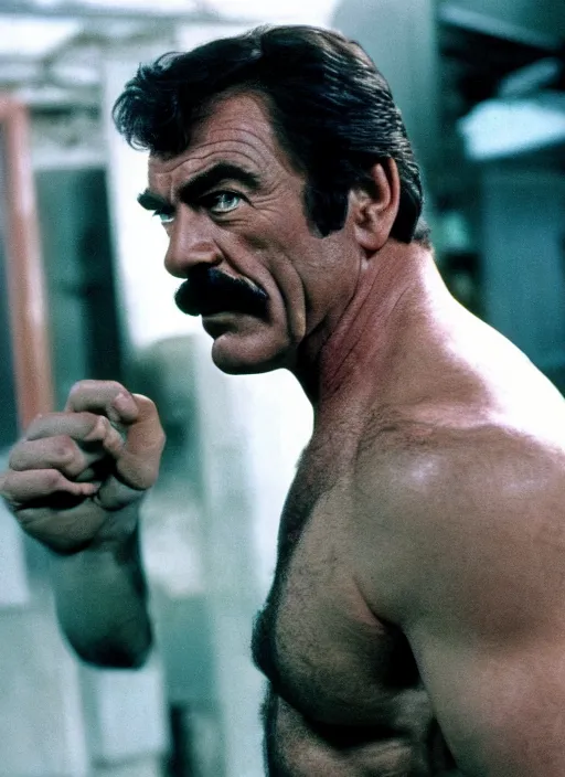 Image similar to film still of tom selleck as the hulk in the incredible hulk, 4 k