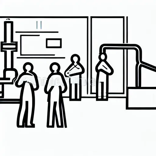 Prompt: pencil illustration of a group of scientists creating a machine that will transform the future. highly detailed, schematics, line work, laboratory