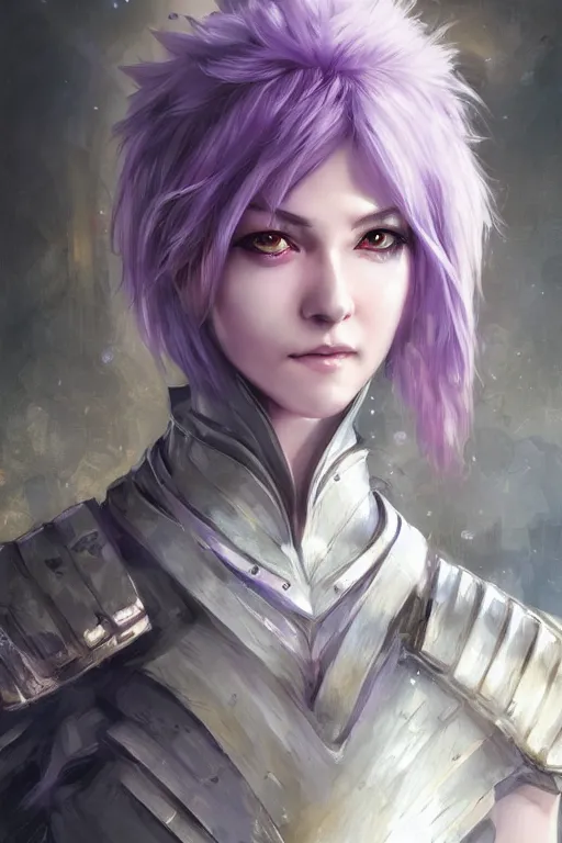 Image similar to A realistic anime portrait of a short white haired female rogue wearing an intricate medium armor, middle eastern, purple eyes, digital painting, by Stanley Artgerm Lau, Sakimichan, WLOP and Rossdraws, digtial painting, trending on ArtStation, SFW version