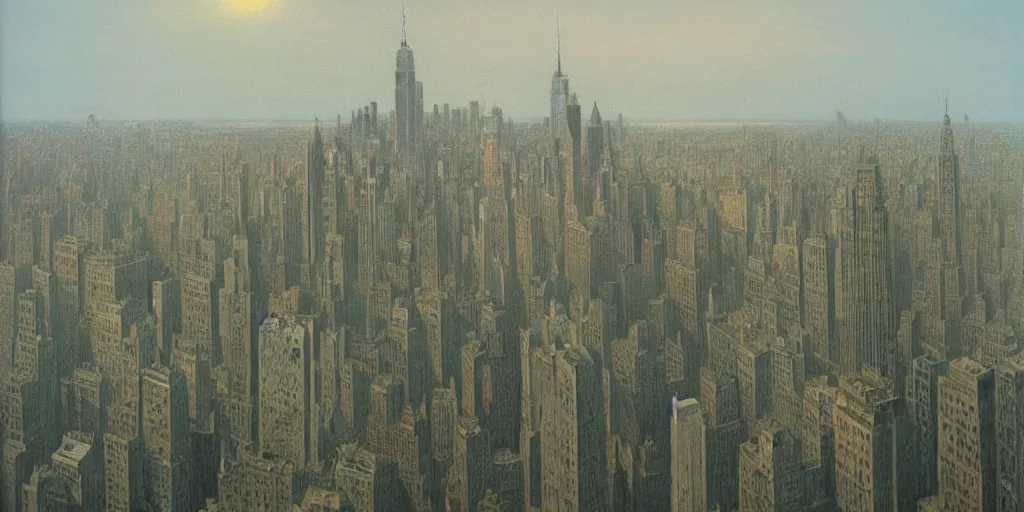 Prompt: New York CIty Skyline by Zdzisław Beksiński