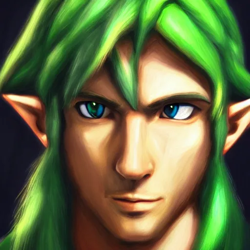 Prompt: Portrait of Link from the Legend of Zelda, oil on canvas, ArtStation