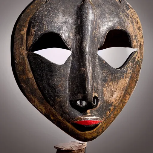 Prompt: African mask in a museum, photography, realistic 4k