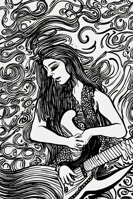 Image similar to illustration of a mermaid playing an stratocaster electric guitar, 1960s cartoon