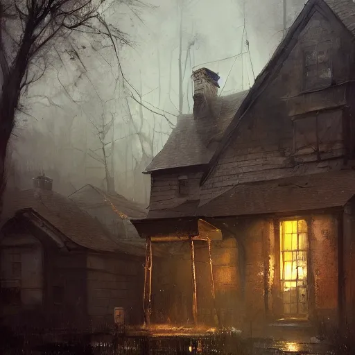 Image similar to an old well, old house in background, horror, dramatic lighting, lovecratian, painted by raymond swanland, painted by greg rutkowski, painted by jeremy mann, painted by artgerm, painted by igor kieryluk, trending on artstation