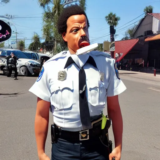 Prompt: Officer Eric Andre the horse cop