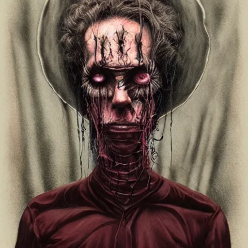 Prompt: Horror portrait by Santiago Caruso and Alex Pardee and Brando Chiesa, DMT, LSD, vivid color, cgsociety 4k