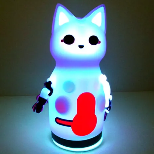 Prompt: robot led with cute japan style e - moji cat girl inspired