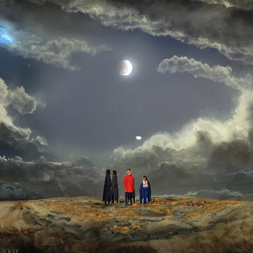 Prompt: beautiful matte painting of the Solar Opposites family photo