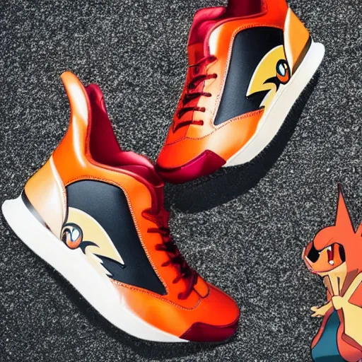 Image similar to A pair of sneakers inspired by In the pokemon Charizard