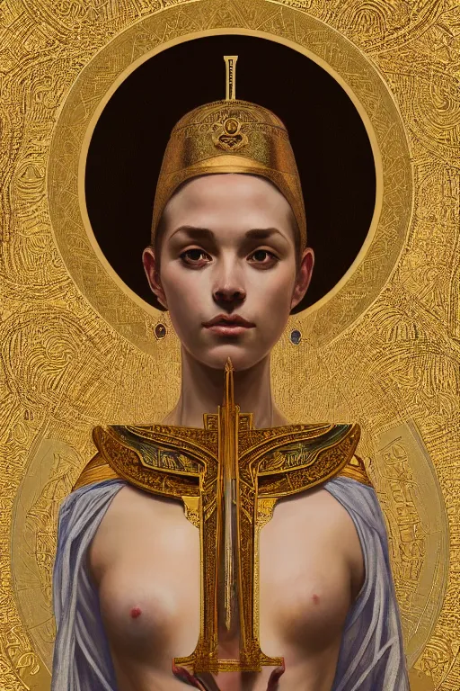 Image similar to a full body portrait of a beautiful ethereal delicate byzantine egyptian mage queen meditative sacral pose catholic stages of the cross, intricate, elegant, highly detailed, digital painting, artstation, concept art, smooth, sharp focus, illustration, art by krenz cushart and artem demura and alphonse mucha