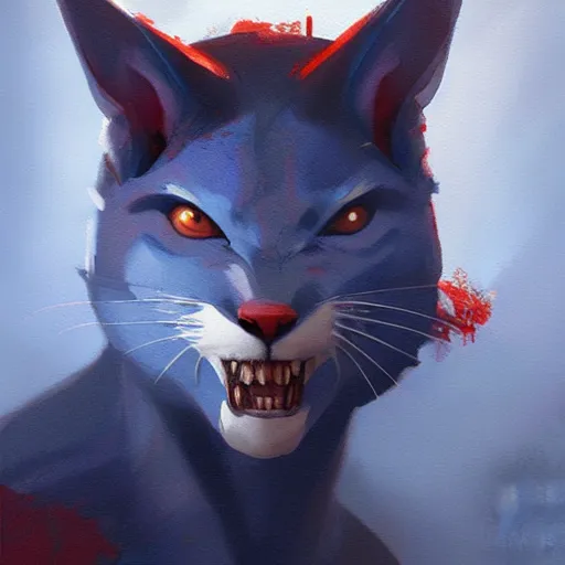 Prompt: blue cat eat red sable painting by eddie mendoza, greg rutkowski