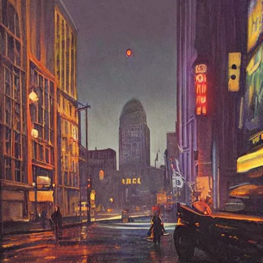 Image similar to muted color ultra realistic painting of 1 9 2 5 boston downtown at night in doctor strange's mirror dimension, dark, brooding, night, atmospheric, horror, cosmic, ultra - realistic, smooth, highly detailed in the style of clyde caldwell