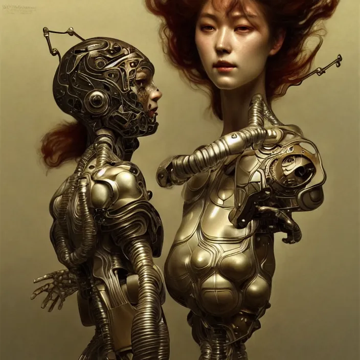 Image similar to ceramic cyborg, japanese raku, diffuse lighting, fantasy, intricate, elegant, highly detailed, lifelike, photorealistic, digital painting, artstation, illustration, concept art, smooth, sharp focus, art by John Collier and Albert Aublet and Krenz Cushart and Artem Demura and Alphonse Mucha