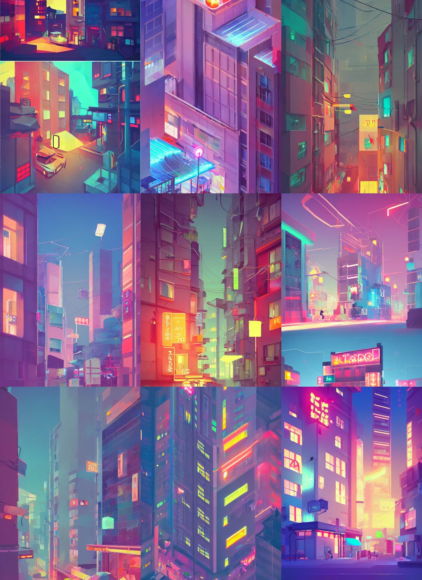 Prompt: a japanese flat in tokyo with neon light outside in the city, digital art, low poly, isometric 3 d, soft shadows, soft light, cold colors, artwork by anton fadeev, trending on artstation