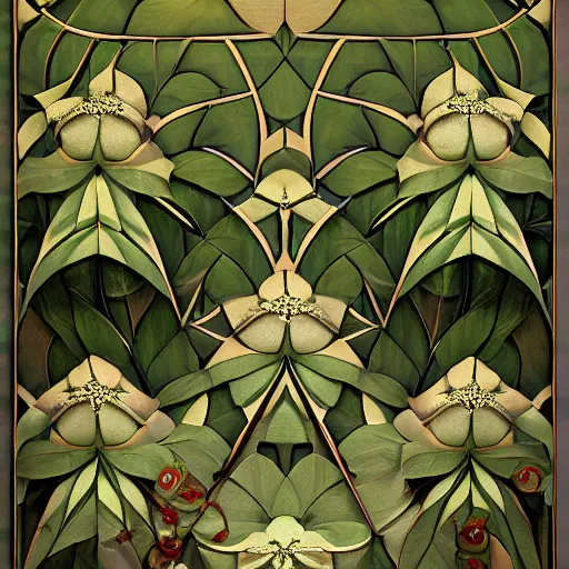 Image similar to sharp intricate grainy heaven flower lark arneis grill ivy, by martin johnson heade and evard munch and h. p. lovecraft, low poly, rendered in maya, an art deco