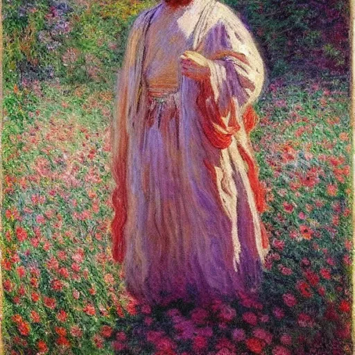 Image similar to midsommar god of beauty men by claude monet