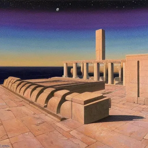 Image similar to David Ligare masterpiece, scifi nightscape, planets, hyperrealistic surrealism, award winning masterpiece with incredible details, epic stunning, infinity pool, a surreal vaporwave liminal space, highly detailed, trending on ArtStation, broken giant marble head statue ruins, calming, meditative, geometric liminal space