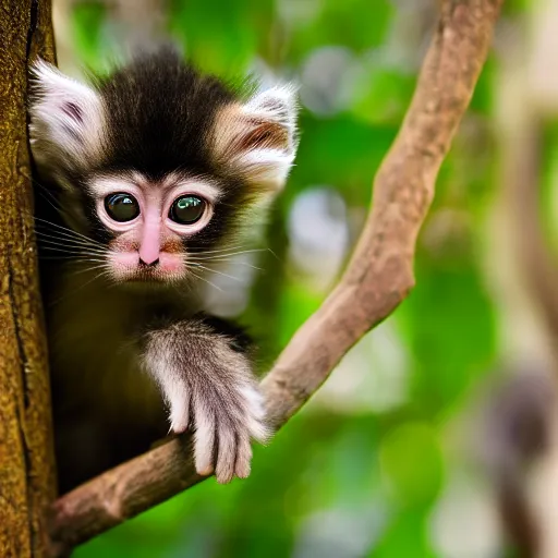 Image similar to monkey kitten, in a tree, Nikon, telephoto