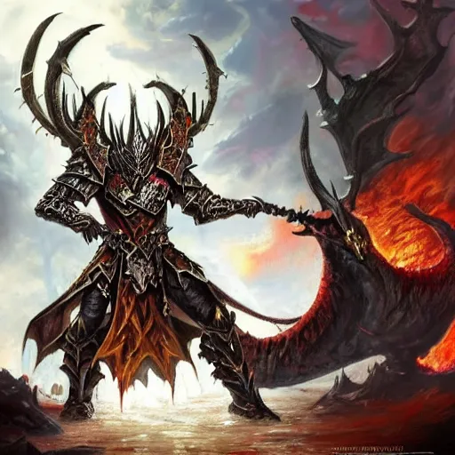 Prompt: archaon the everchosen, dungeons and dragons, d&d, artstation hall of fame gallery, #1 digital painting of all time, most beautiful image ever created, emotionally evocative, greatest art ever made, amazing breathtaking image