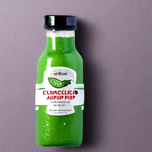 Prompt: a bottle of cucumber ketchup