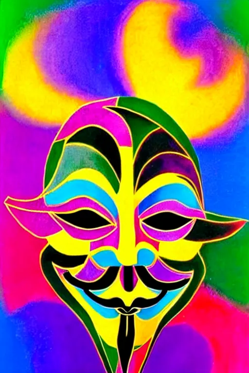 Image similar to guy fawkes mask, lisa frank + salvador dali,