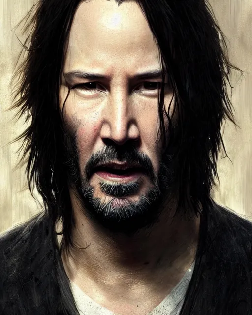 Image similar to keanu reeves, hyper realistic face, beautiful eyes, fantasy art, in the style of greg rutkowski, intricate, hyper detailed, smooth
