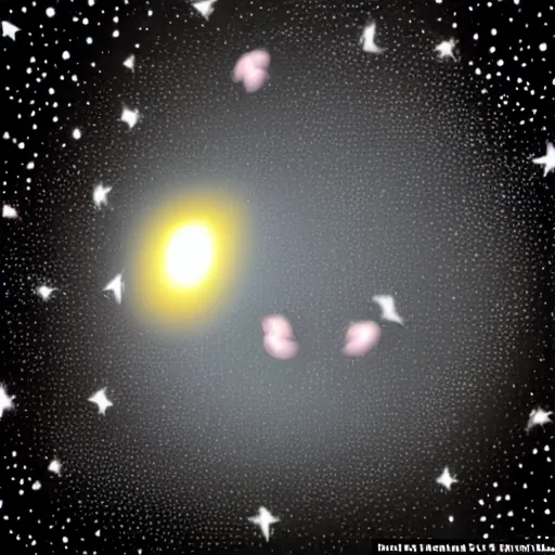 Image similar to A happy cartoon bunny protruded halfway out of a spiral black hole of stars and looked ahead-H 768