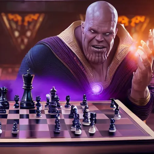Image similar to thanos playng chess with doctor strange, detailed 4 k