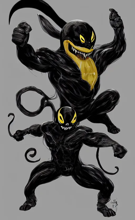 Image similar to venom as pikachu, dynamic lighting, photorealistic dark fantasy concept art, trending on art station, stunning visuals, creative, cinematic, ultra detailed