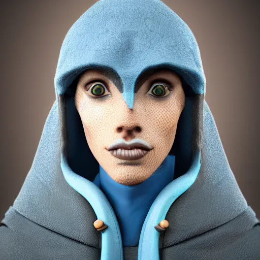 Image similar to a highly detailed portrait of a humanoid giraffe in a blue cloak, adventurer, artstation, deviantart, professional, unreal engine 5, octane render