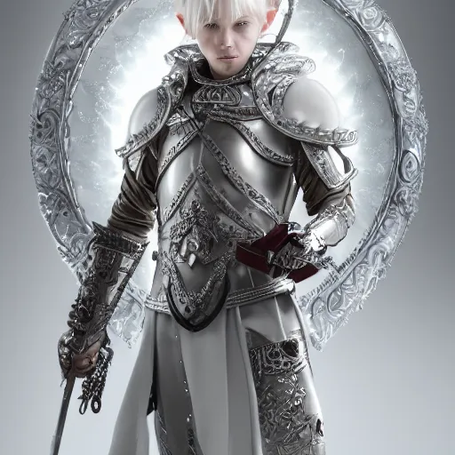 Prompt: studio portrait of albino snow elf archer in an ornate silver armour, handsome, elegant, ultrafine hyperrealistic detailed face illustration by kim jung gi, irakli nadar, intricate linework, sharp focus, bright colors, matte, octopath traveler, final fantasy, unreal engine highly rendered, global illumination, radiant light, intricate environment