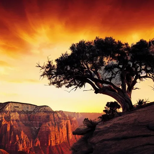 Image similar to award winning cinematic still of man studying the bible in zion national park, rock formations, colorful sunset, epic, cinematic lighting, dramatic angle, heartwarming drama directed by Steven Spielberg, wallpaper