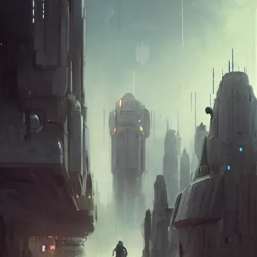 Image similar to star wars concept art by greg rutkowski, a big city with post - modern architecture, sharp foccus, cinematic ilumination, nostalgic atmosphere.