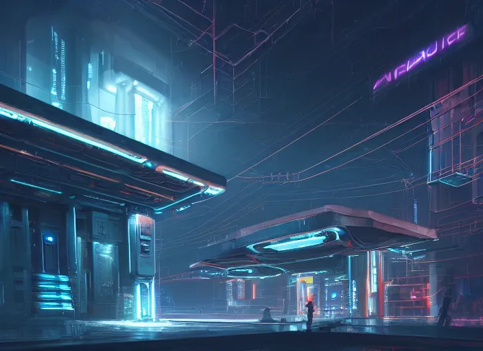 Image similar to exterior of scifi temple, machines, architecture, cult of artificial intelligence, ultra realistic, gaming computers, highly detailed, atmosphere, masterpiece, concept art, glowing wires, transparent objects, cyberpunk, highlighted, 4 k, cinematic, art by patryk olkiewicz and chris ostrowski and liang yao