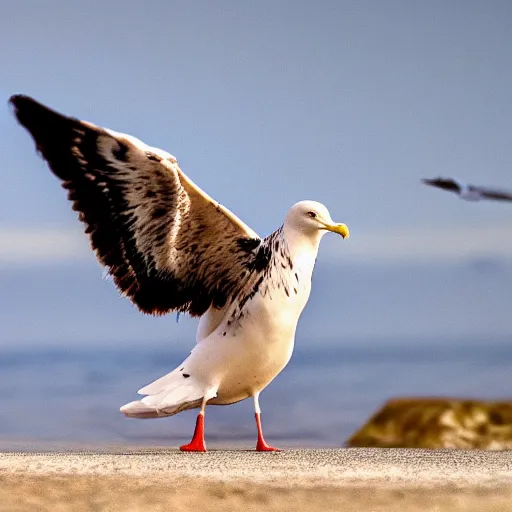 Prompt: High resolution!! Seagull with Hawk wings, photorealistic, National geographic, 8K