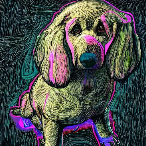 Image similar to an illustration of a very smelly dog in the underground of new york, hyper detailed, 8 k, pastel colors,