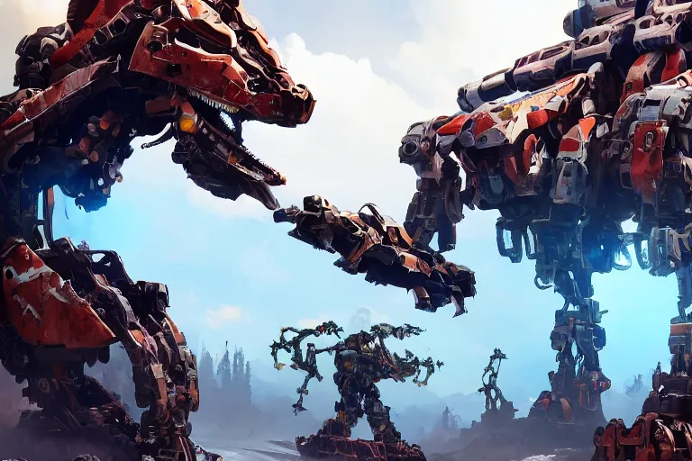 Image similar to scrapper machine mecha animal beast robot of horizon forbidden west horizon zero dawn bioluminiscence global illumination ray tracing hdr fanart arstation by sung choi and eric pfeiffer and gabriel garza and casper konefal