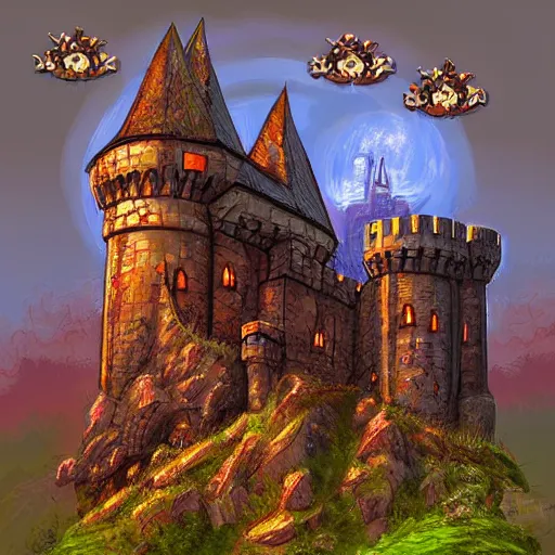 Image similar to dungeons and dragons castle that is shaped like a fox, digital art