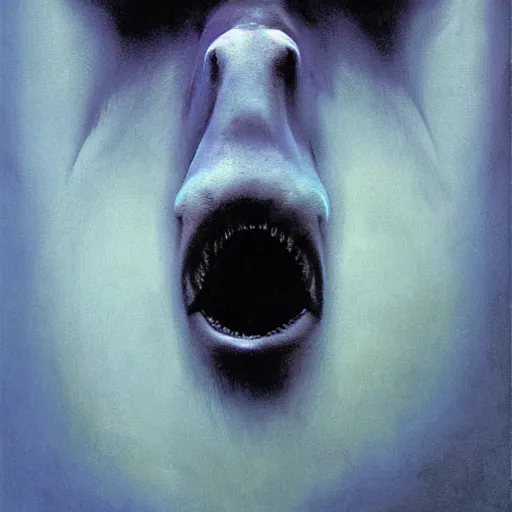 Image similar to Angry Humanoid Horse portrait, dark fantasy, blue, artstation painted by Zdzisław Beksiński and Wayne Barlowe